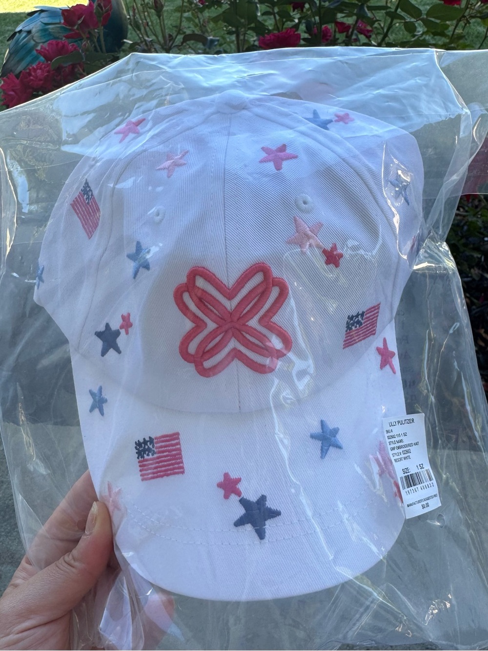 Lilly Pulitzer 250th it’s a celebrate White Cap with Pink Logo & Red, Blue Stars - Picture 6 of 7